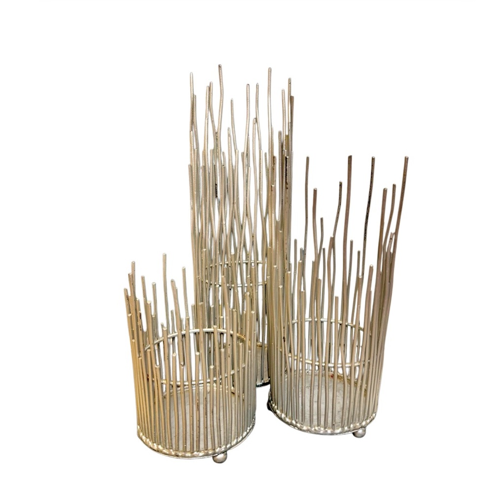 Bundle of 3 silver metal modern contemporary haystack  candlestick holders